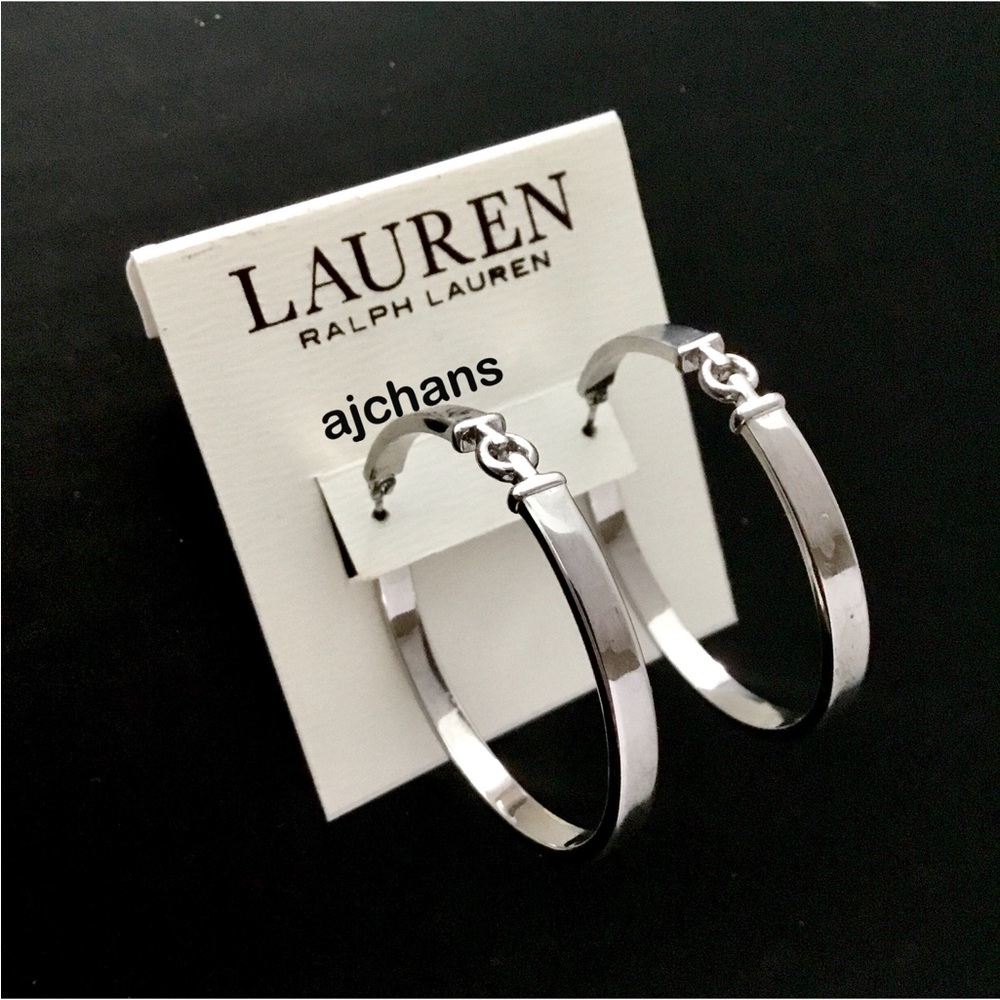 Lauren Ralph Lauren Silver Tone Link Hoop Earrings